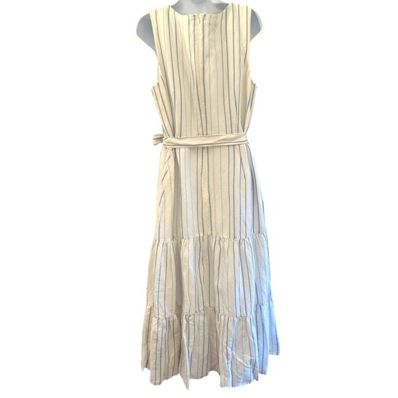 Talbots White Blue Striped Sleeveless Linen Blend Tiered Maxi Dress NWT Size 16 - Picture 5 of 11